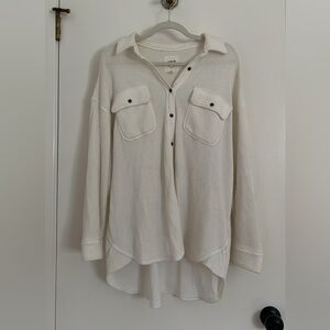Aerie White Waffle Knit Button-Up Shirt